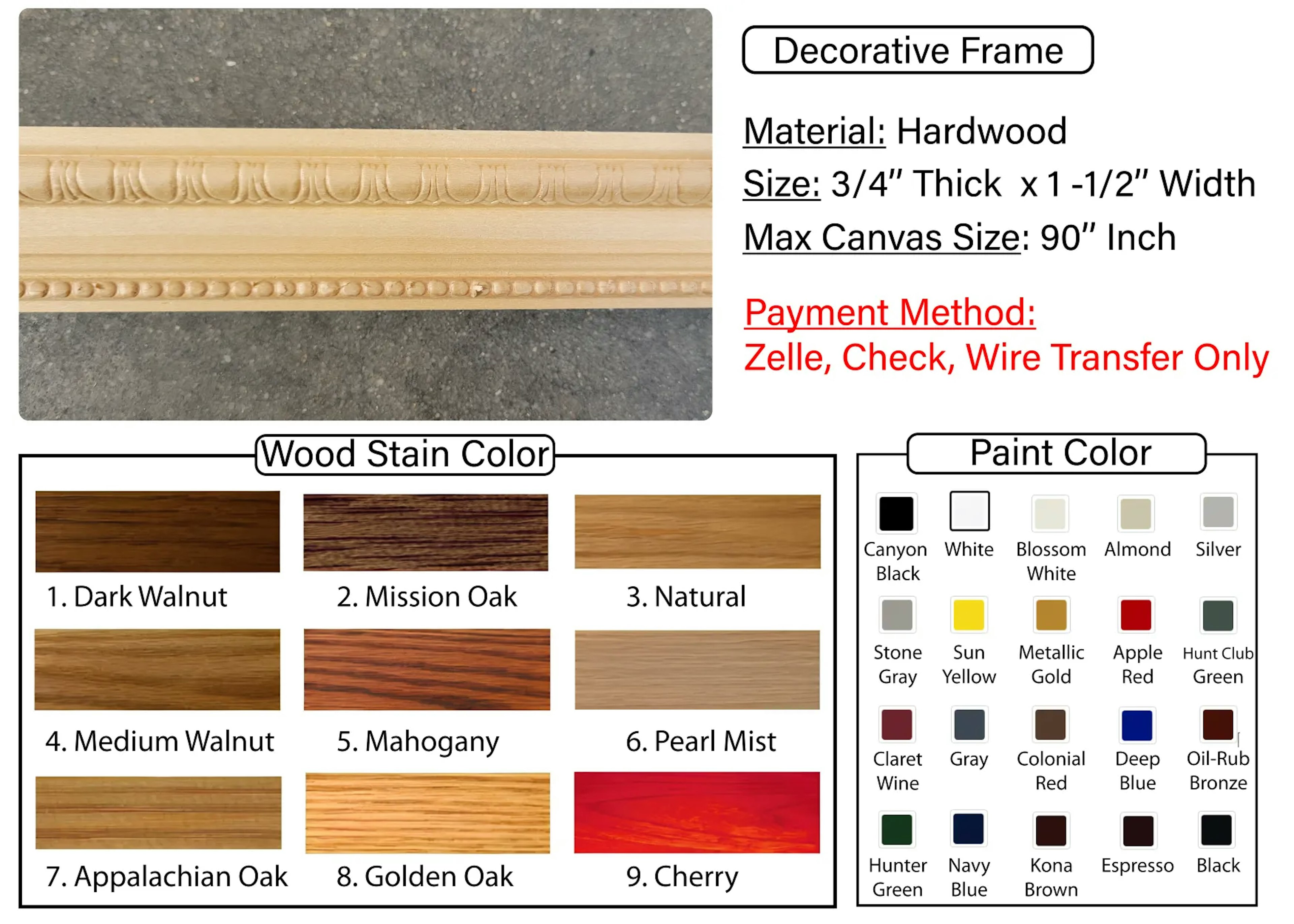 canvas frame stain or paint color
