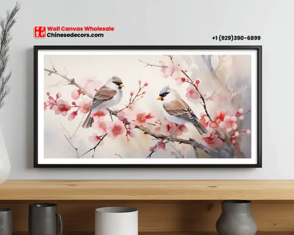 Bird & Peony Flowers