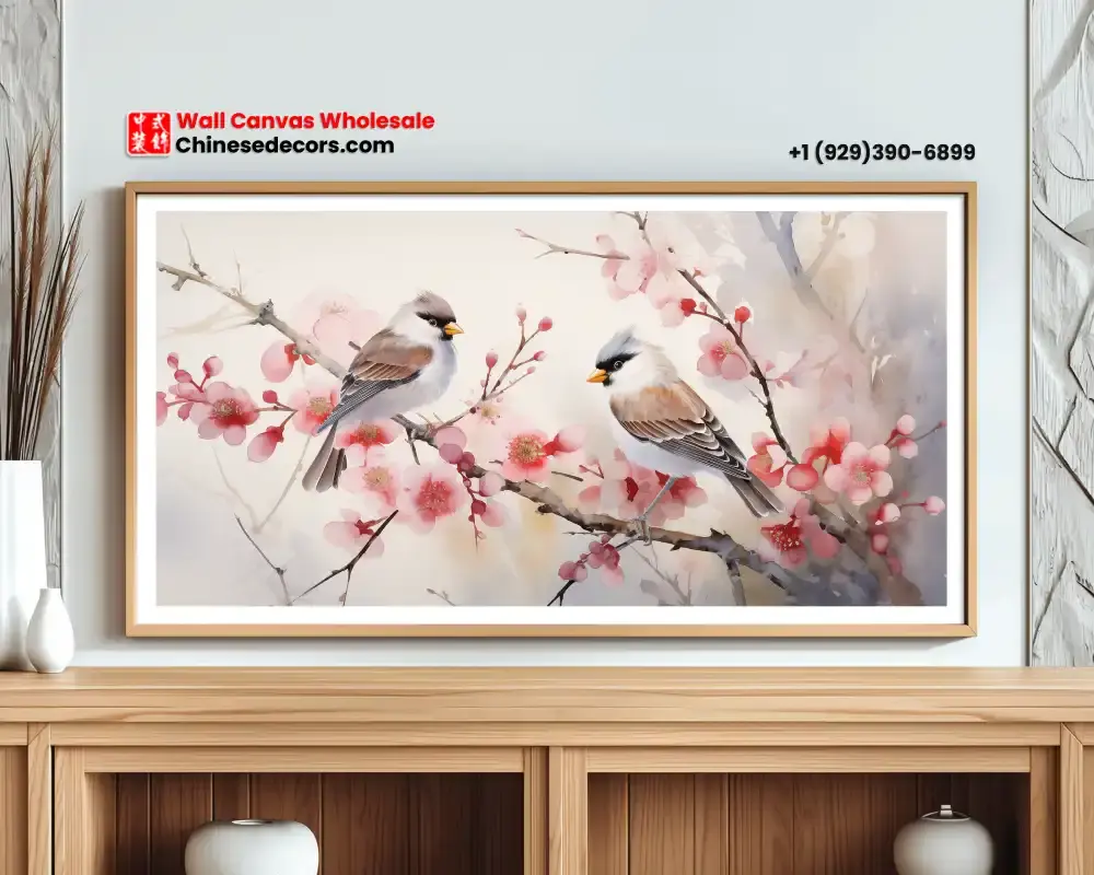 Bird & Peony Flowers